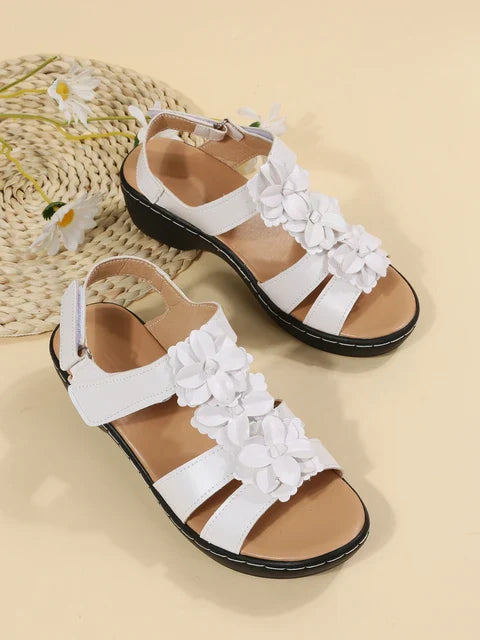 Fleur - Orthopedische Zwarte Bloemen Sandalen-Wit-36-State of Style