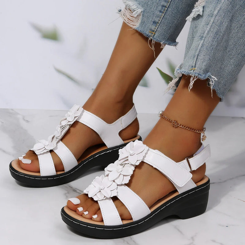 Fleur - Orthopedische Zwarte Bloemen Sandalen-Zwart-36-State of Style