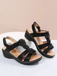 Fleur - Orthopedische Zwarte Bloemen Sandalen-Zwart-36-State of Style