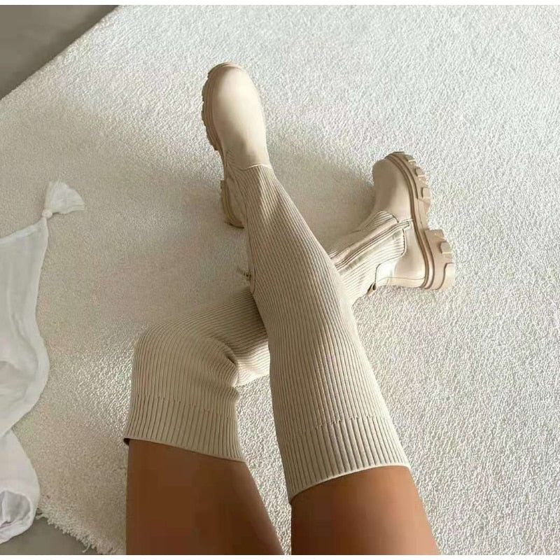 Flexible High Boots with Zipper - Nova-Beige-3.5-State of Style