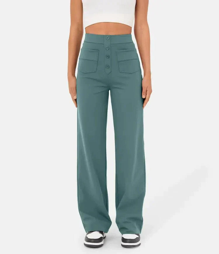 Flexible High-Waisted Pants - Luna-Stone Green-S (36)-State of Style