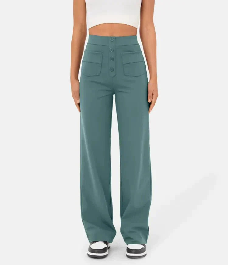 Flexible High-Waisted Pants - Luna-Stone Green-S (36)-State of Style