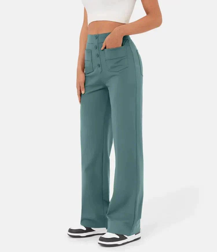 Flexible High-Waisted Pants - Luna-Stone Green-S (36)-State of Style