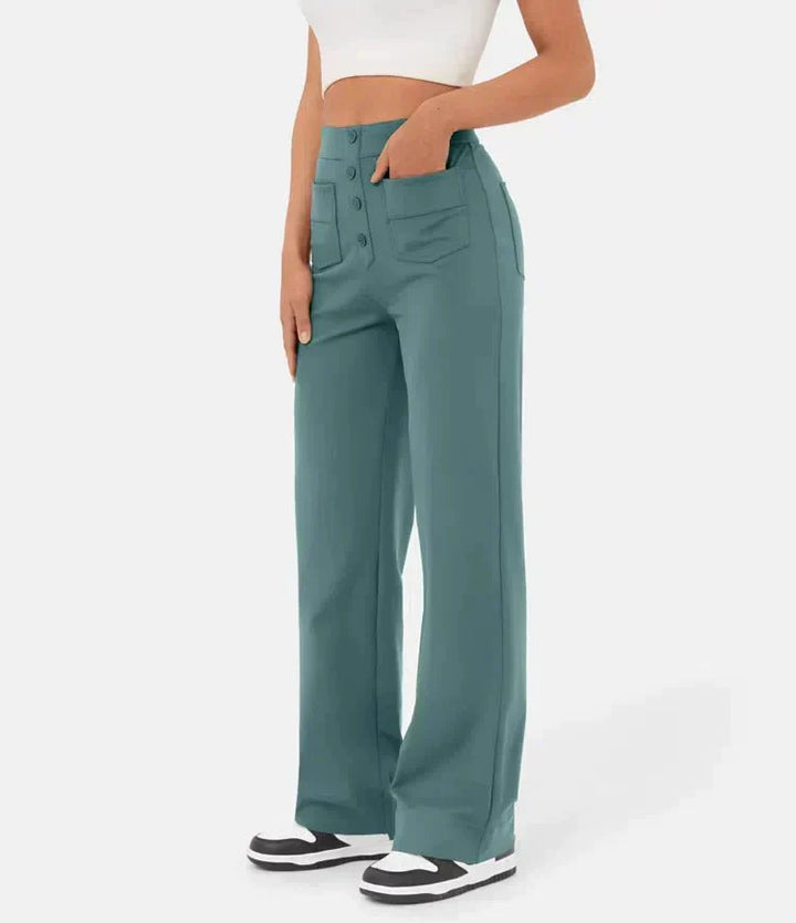 Flexible High-Waisted Pants - Luna-Stone Green-S (36)-State of Style