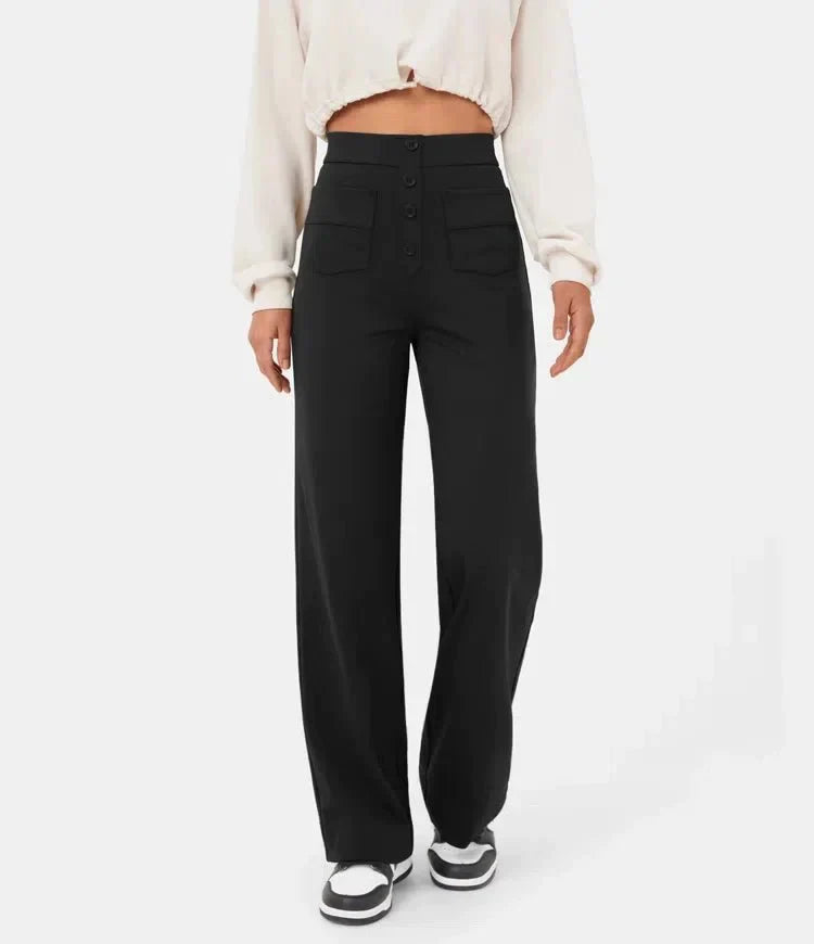 Flexible High-Waisted Pants - Luna-Stone Green-S (36)-State of Style