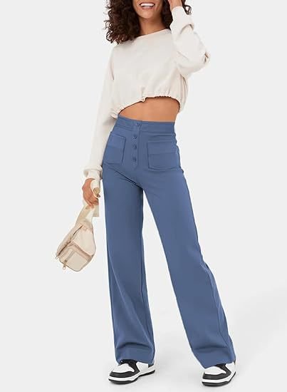 Flexible High-Waisted Trousers - Luna-Light Blue-S (36)-State of Style