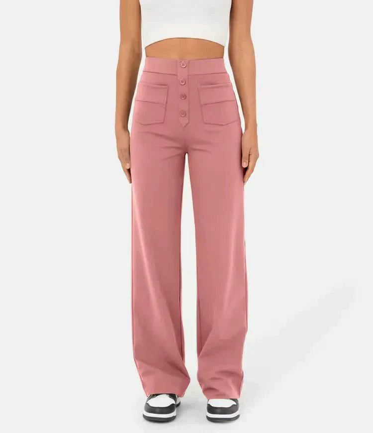 Flexible High-Waisted Trousers - Luna-Pink-S (36)-State of Style