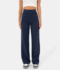 Flexible High-Waisted Trousers - Luna-Stone Green-S (36)-State of Style