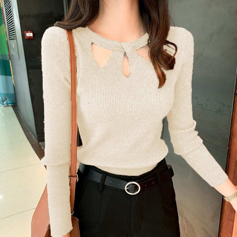 FloortjesShirt | Stylish Cutout Sweater for Women-Apricot-One size-State of Style