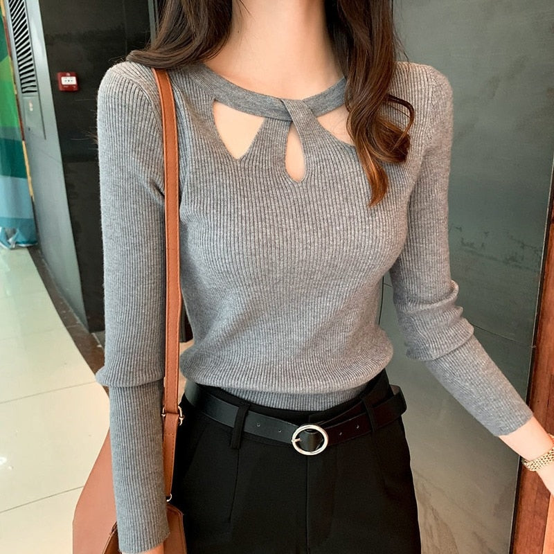 FloortjesShirt | Stylish Cutout Sweater for Women-Grey-One size-State of Style