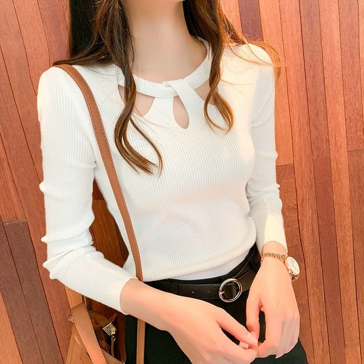 FloortjesShirt | Stylish Cutout Sweater for Women-White-One size-State of Style