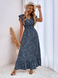 Flora Print Ruffles Dress | Stylish and Trendy-Marine Blue-XS-State of Style