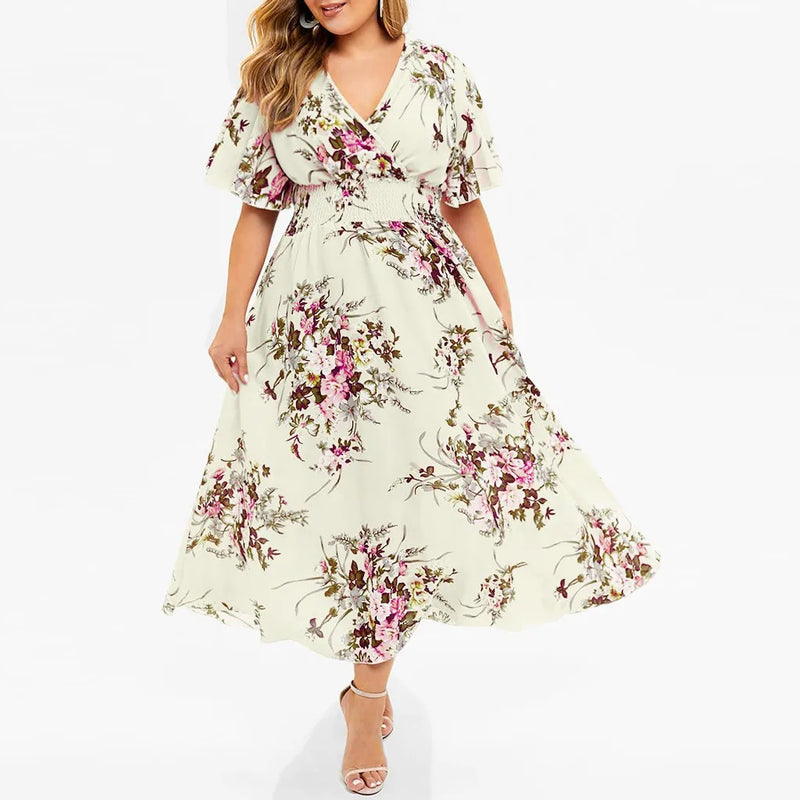 Floral Chiffon Plus Size Dress-Pink-L-State of Style
