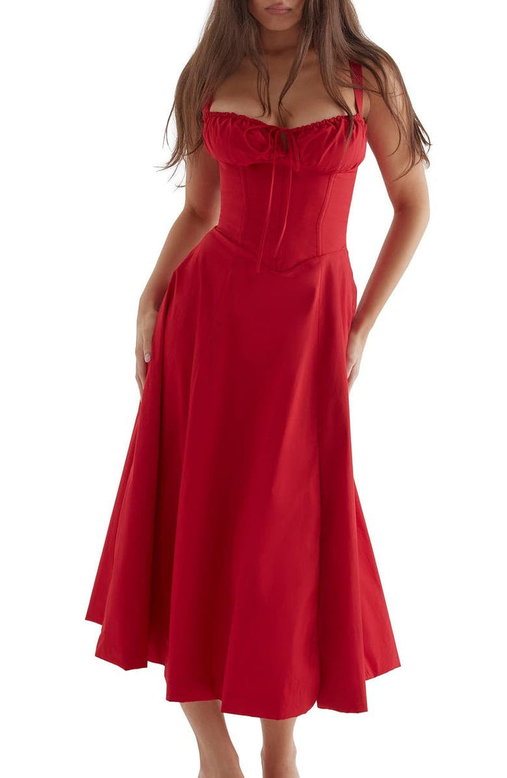 Floral Maxi Dress with Waist Definition - Fleur-Red-S-State of Style