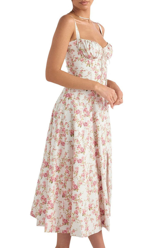 Floral Maxi Dress with Waist Definition - Fleur-Rose Blossom-S-State of Style