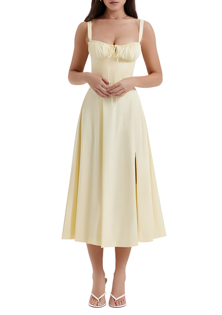 Floral Maxi Dress with Waist Definition - Fleur-Yellow-S-State of Style