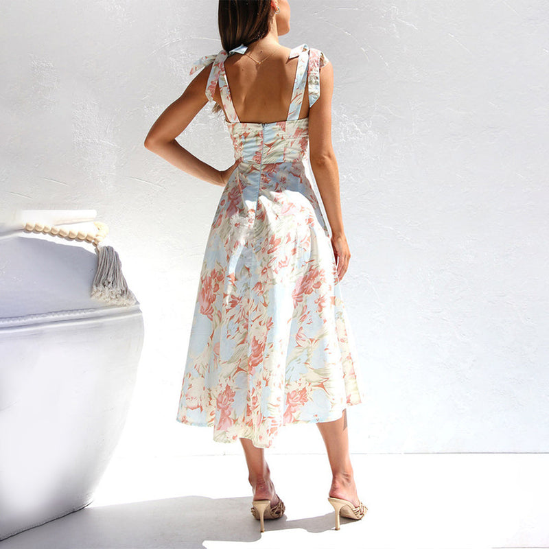 Floral Midi Dress in Lightweight Fabric – Alina-Blue-S-State of Style
