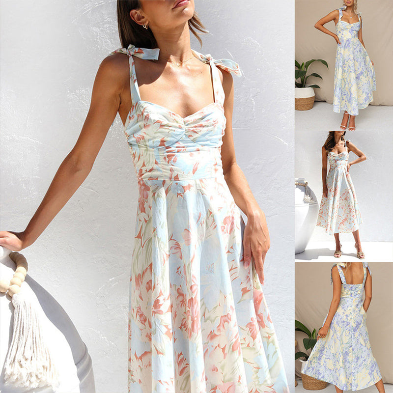 Floral Midi Dress in Lightweight Fabric – Alina-Blue-S-State of Style
