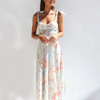 Floral Midi Dress in Lightweight Fabric – Alina-Blue-S-State of Style