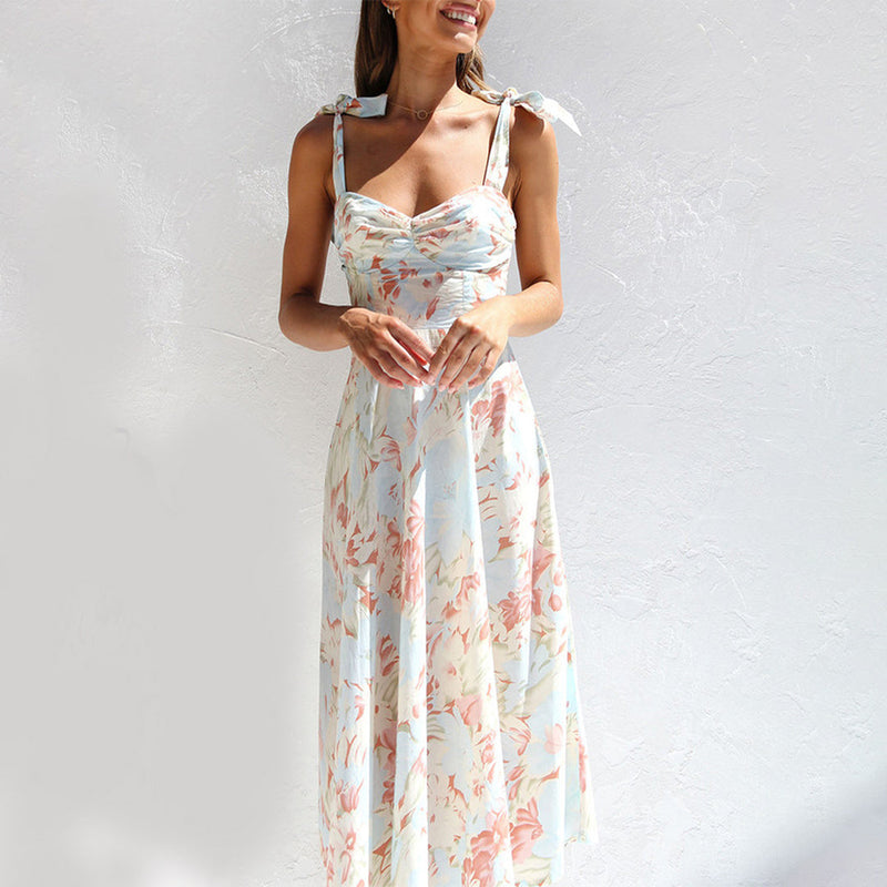 Floral Midi Dress in Lightweight Fabric – Alina-Blue-S-State of Style