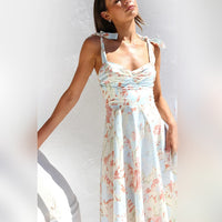 Floral Midi Dress in Lightweight Fabric – Alina-Blue-S-State of Style