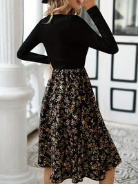 Floral Print V-Neck Dress with Long Sleeves - Lilith-XS-State of Style