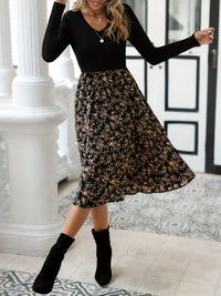 Floral Print V-Neck Dress with Long Sleeves - Lilith-XS-State of Style