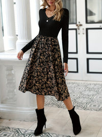 Floral Print V-Neck Long Sleeve Dress - Lilith-XS-State of Style