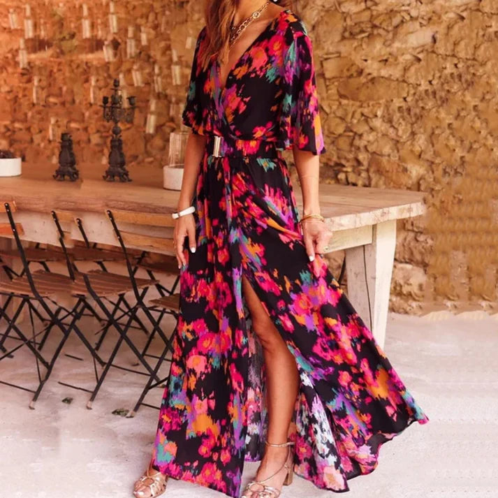 Floral Wrap Dress | Elegant and Comfortable-Black/Pink-XS-State of Style