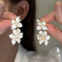 Florina White Flower Drop Earrings-State of Style