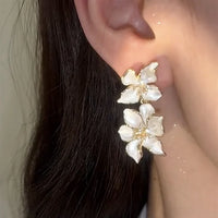 Florina White Flower Drop Earrings-State of Style