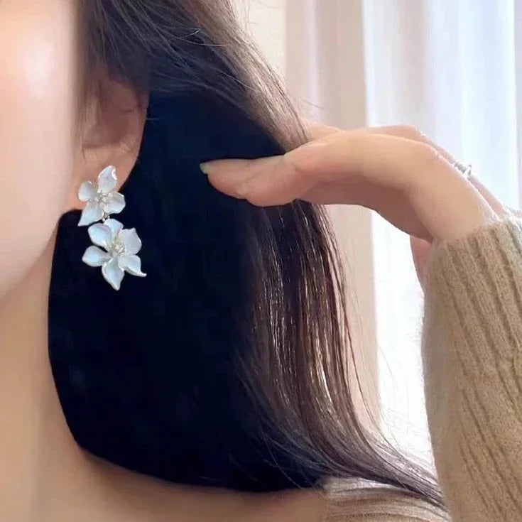 Florina White Flower Drop Earrings-State of Style