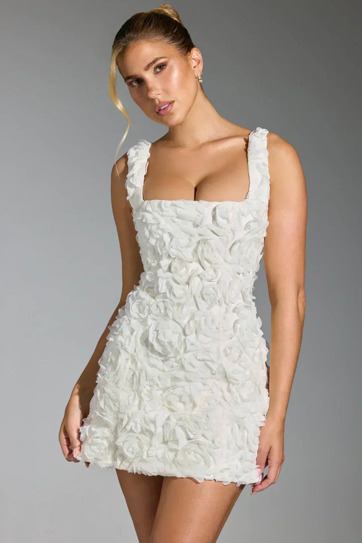 Flower Corset Mini Dress - Flower-White-XS-State of Style