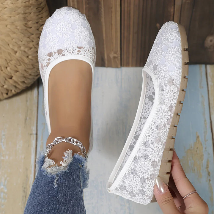 Flower Pattern Ballerinas | Fleur-White-3.5-State of Style