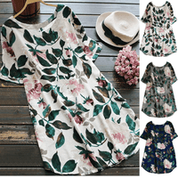Flowered summer casual dress with short sleeves for women – Malina-White-S-State of Style
