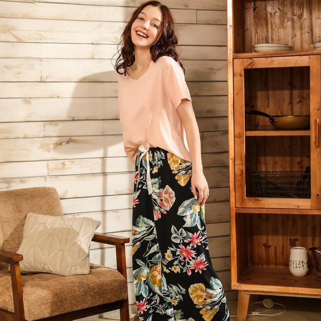 FlowerPyjamas | Soft & Stylish Women's Pyjamas-Blue/Orange-S-State of Style