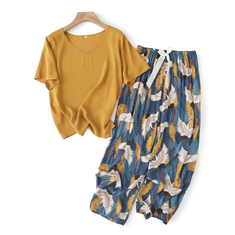 FlowerPyjamas | Soft & Stylish Women's Pyjamas-Blue/Orange-S-State of Style