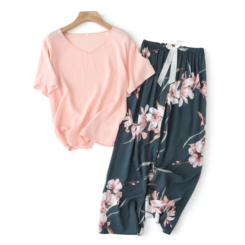 FlowerPyjamas | Soft & Stylish Women's Pyjamas-Blue/Orange-S-State of Style