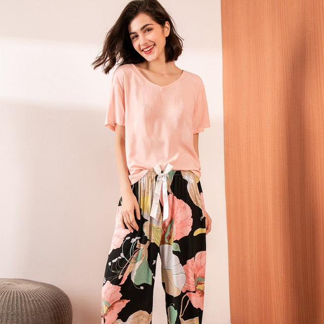 FlowerPyjamas | Soft & Stylish Women's Pyjamas-Blue/Pink-S-State of Style