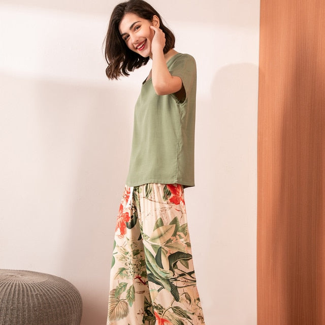 FlowerPyjamas | Soft & Stylish Women's Pyjamas-Green/White-S-State of Style