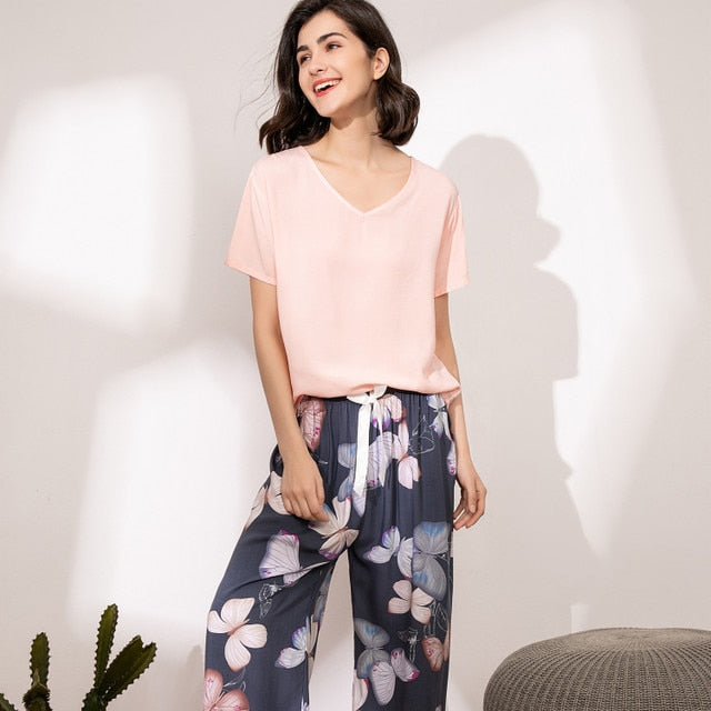 FlowerPyjamas | Soft & Stylish Women's Pyjamas-White/Blue-S-State of Style