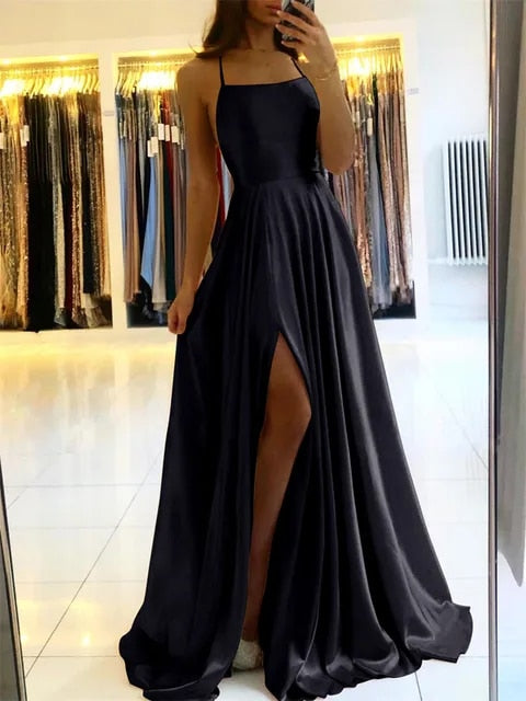 Flowy Maxi Dress with Side Split – Selina-Black-S-State of Style