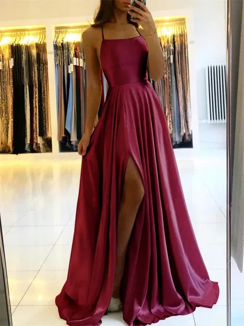 Flowy Maxi Dress with Side Split – Selina-Bordeaux red-S-State of Style