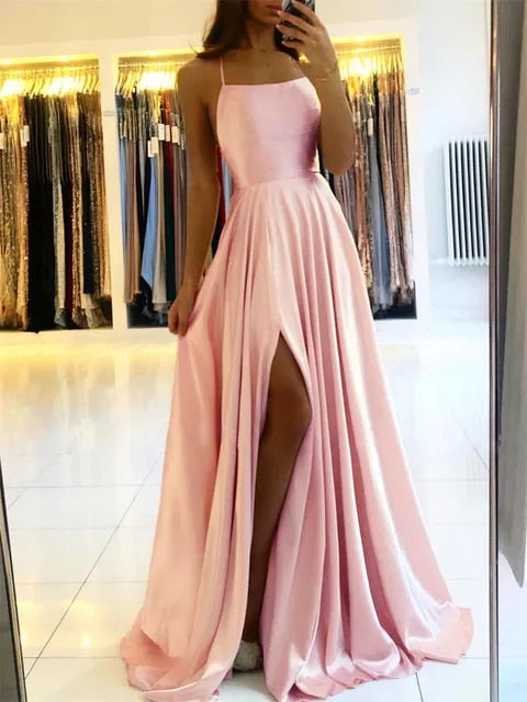 Flowy Maxi Dress with Side Split – Selina-Pink-S-State of Style