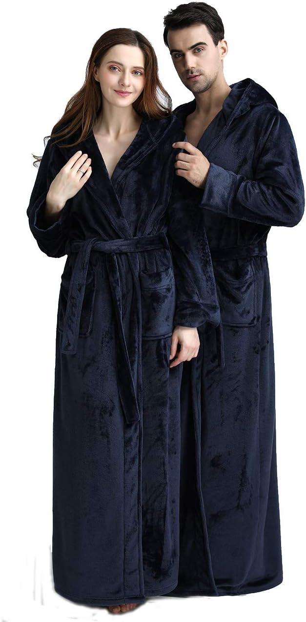 Fluffy Fleece Bathrobe with Hood - CozyFluff-Blue-M-State of Style