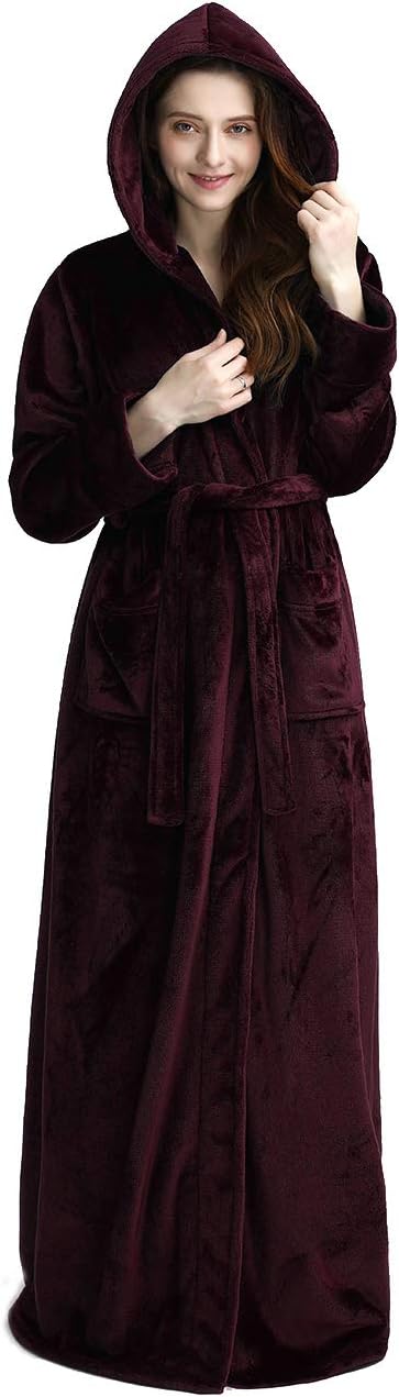 Fluffy Fleece Bathrobe with Hood - CozyFluff-Bordeaux-M-State of Style