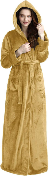 Fluffy Fleece Bathrobe with Hood - CozyFluff-Yellow-M-State of Style