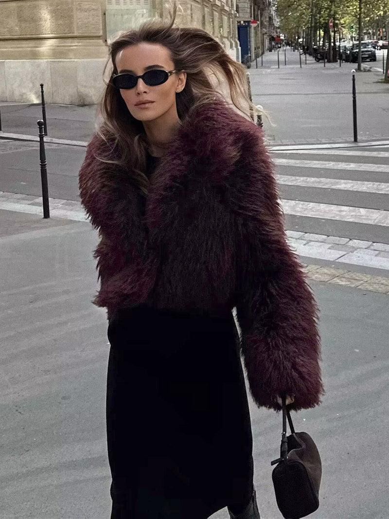 Fluffy Imitation Fur Short Jacket - Lina-XS-State of Style
