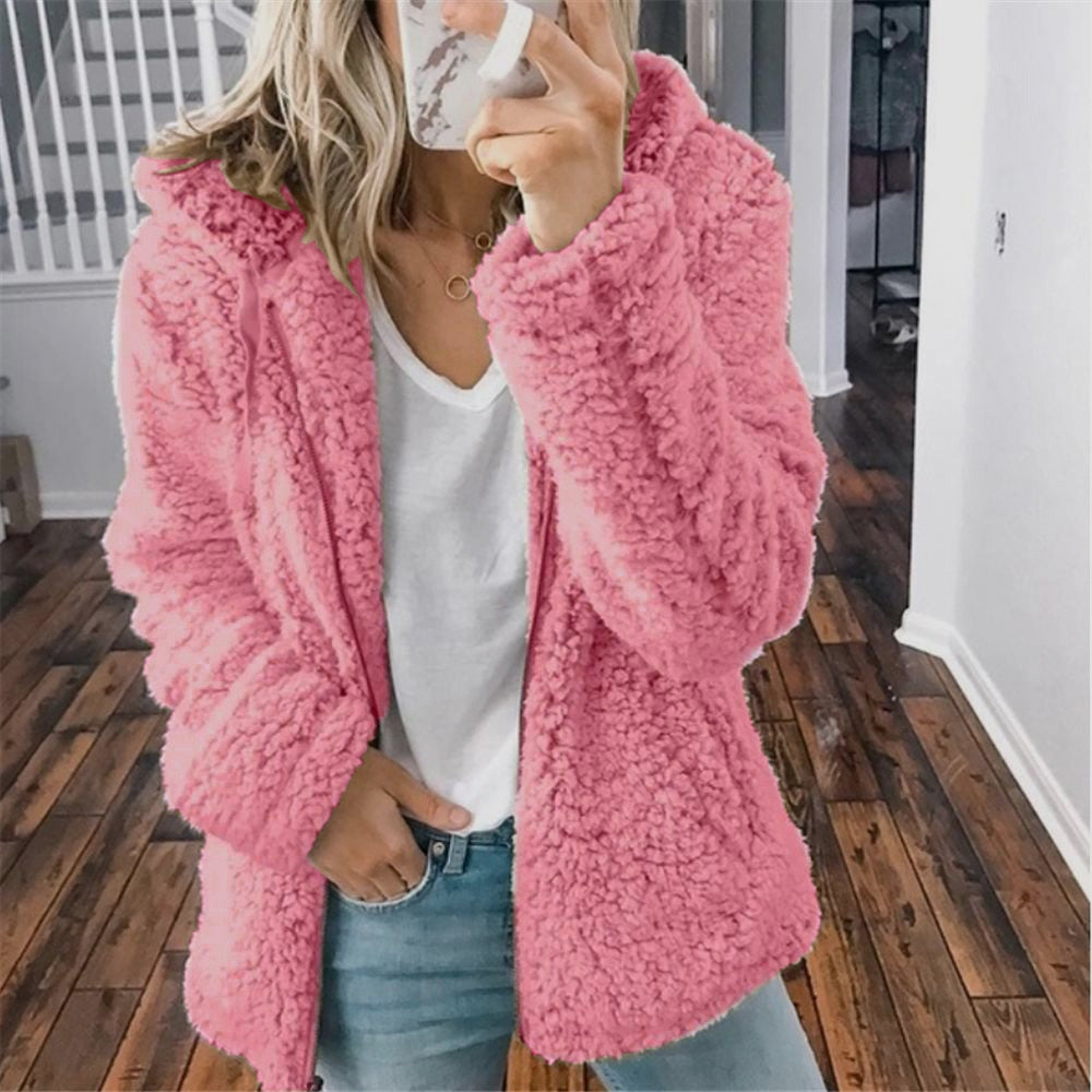 Fluffy Ladies' Jacket with Hood - Sofia-Pink-S-State of Style