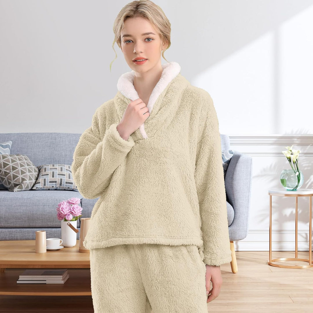 Fluffy Pyjama Set for Women - CozyPlush-Dark blue-S-State of Style